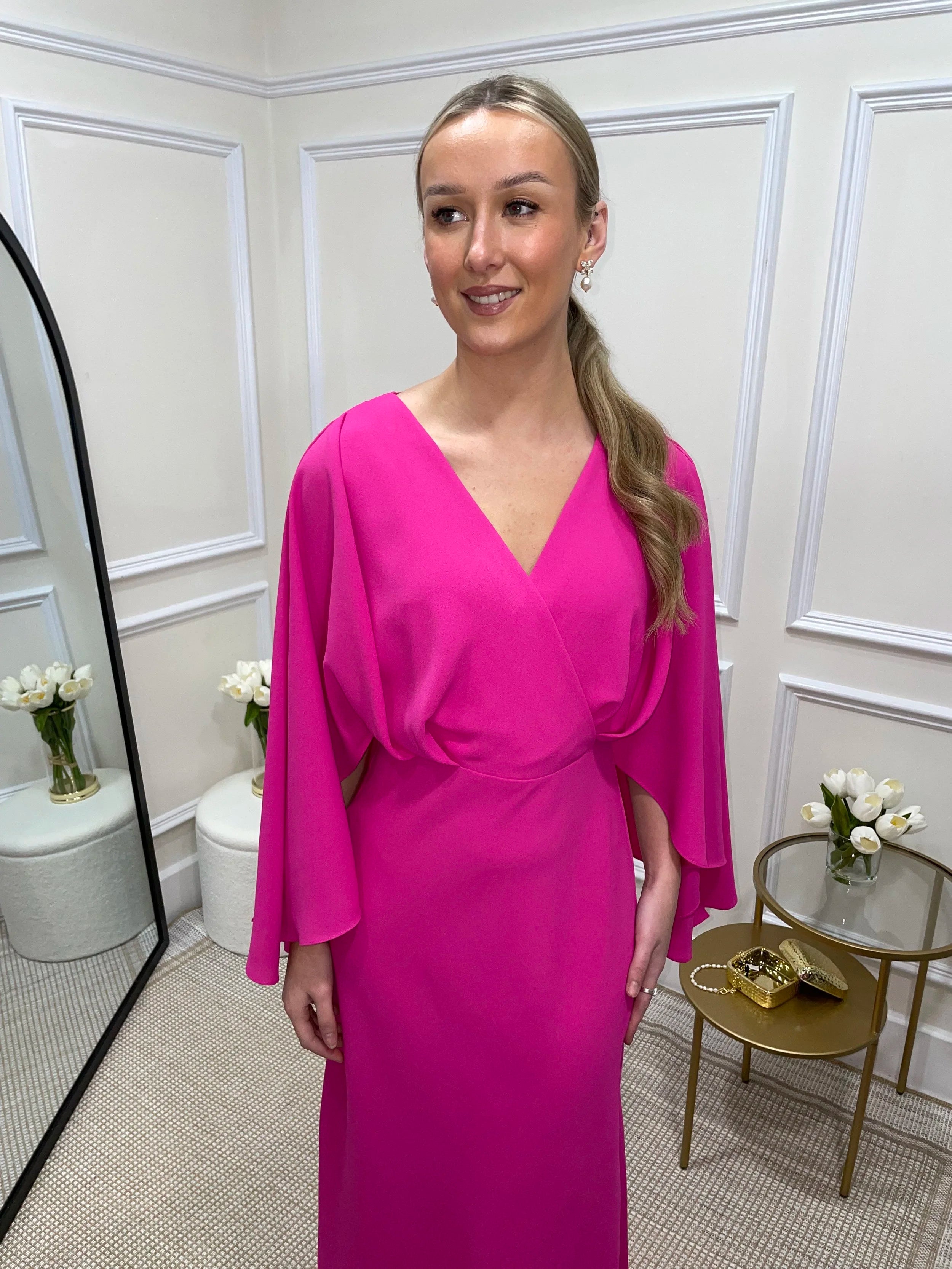 Mia Fuchsia Pink Cape Dress