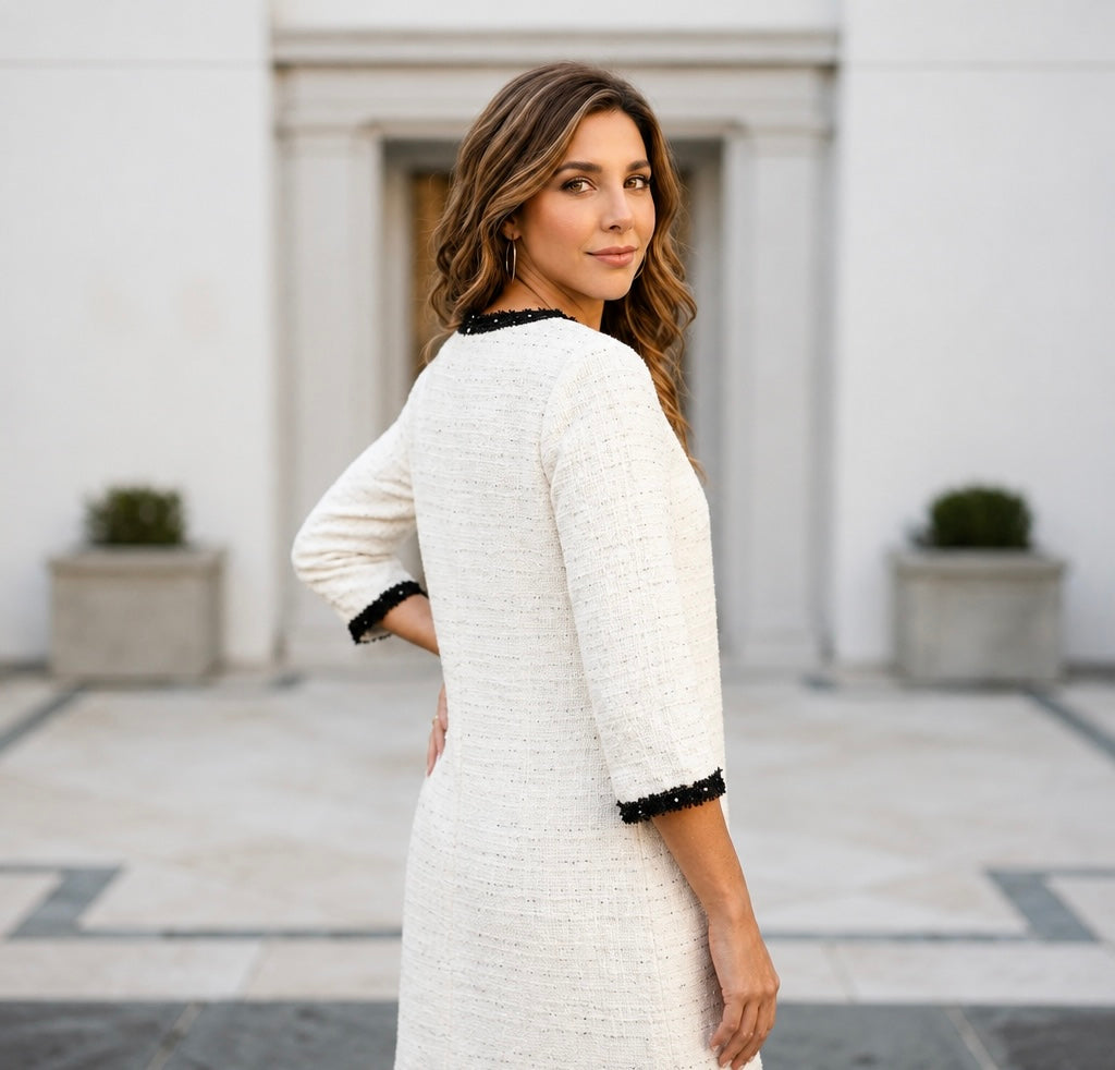 Wilma Cream & Black Trim Detail Midi Dress
