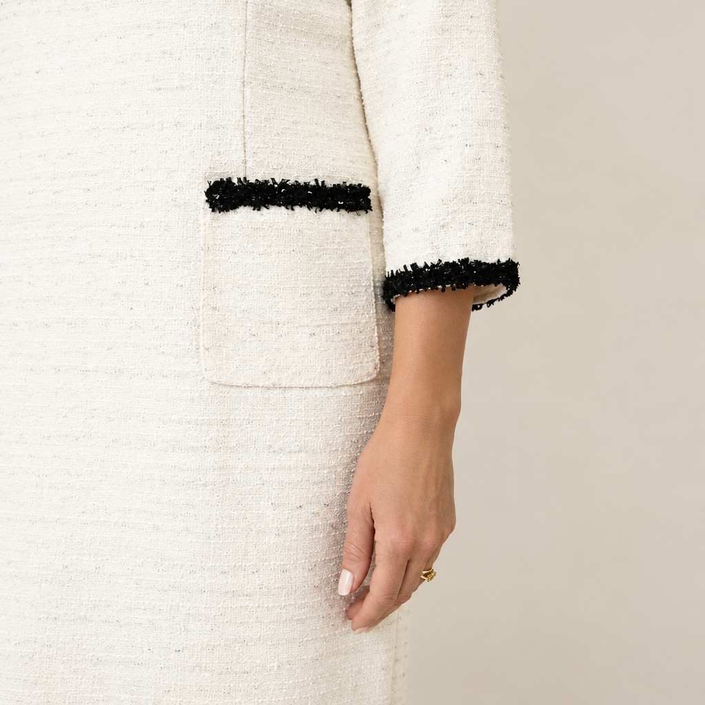 Wilma Cream & Black Trim Detail Midi Dress