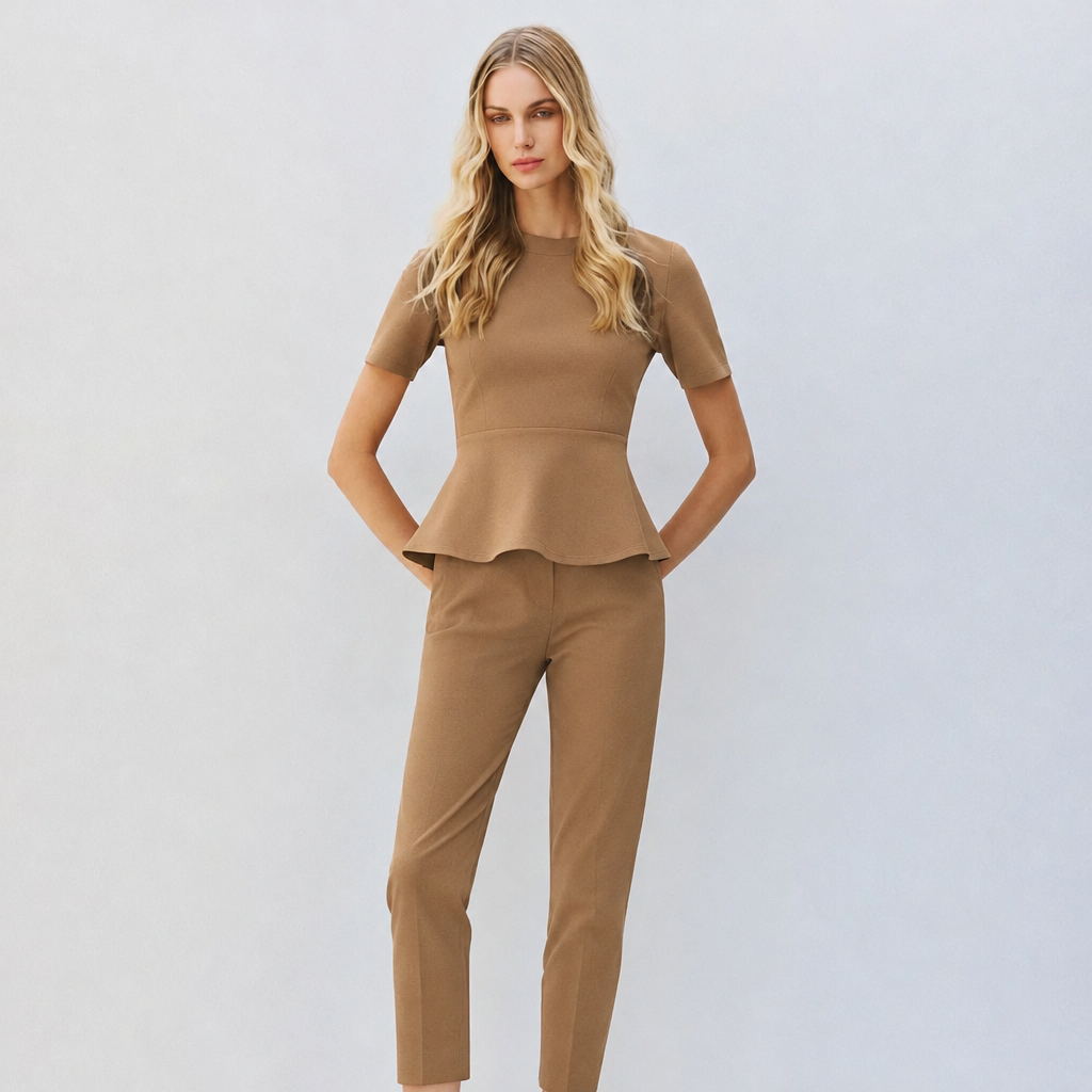 Carrie Camel Peplum Blouse