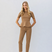 Carrie Camel Peplum Blouse
