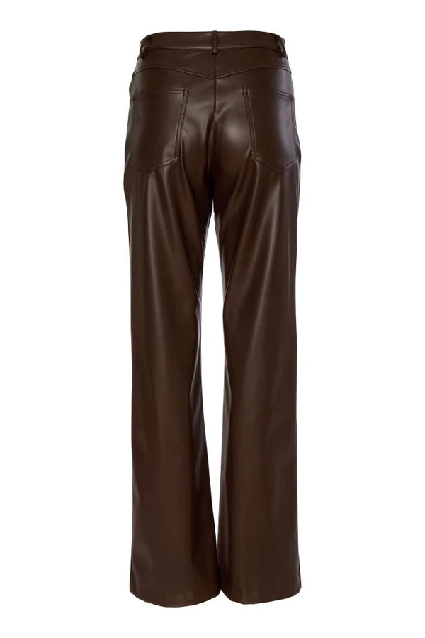 Brooke Chocolate Brown Faux Leather Trousers