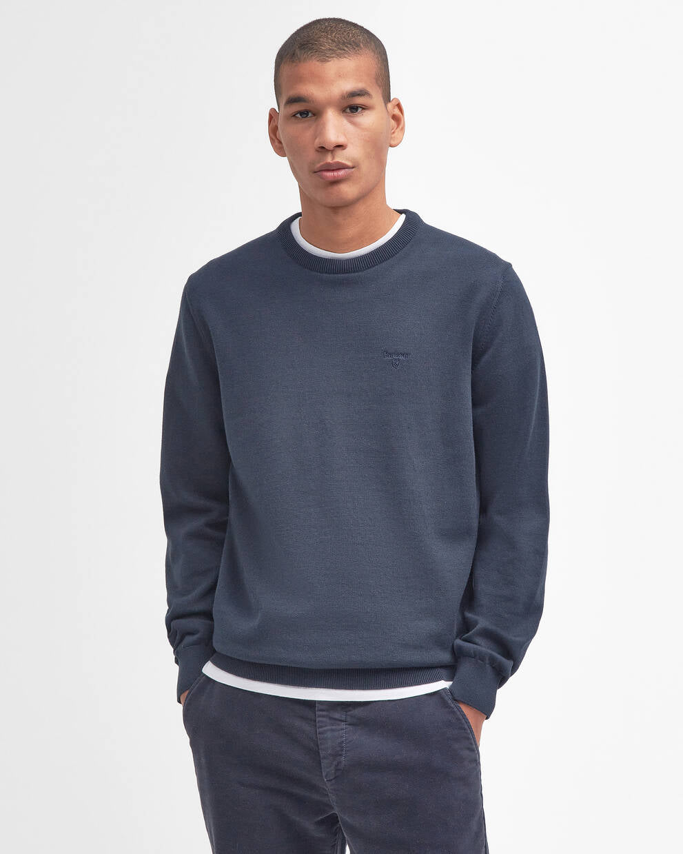 Barbour Navy Pima Cotton Crew Neck Jumper