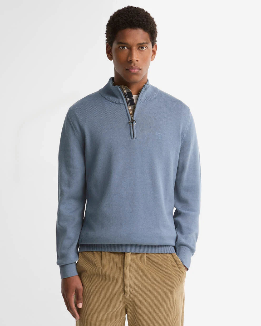 Barbour Tarn Blue Cotton Quarter-Zip Jumper
