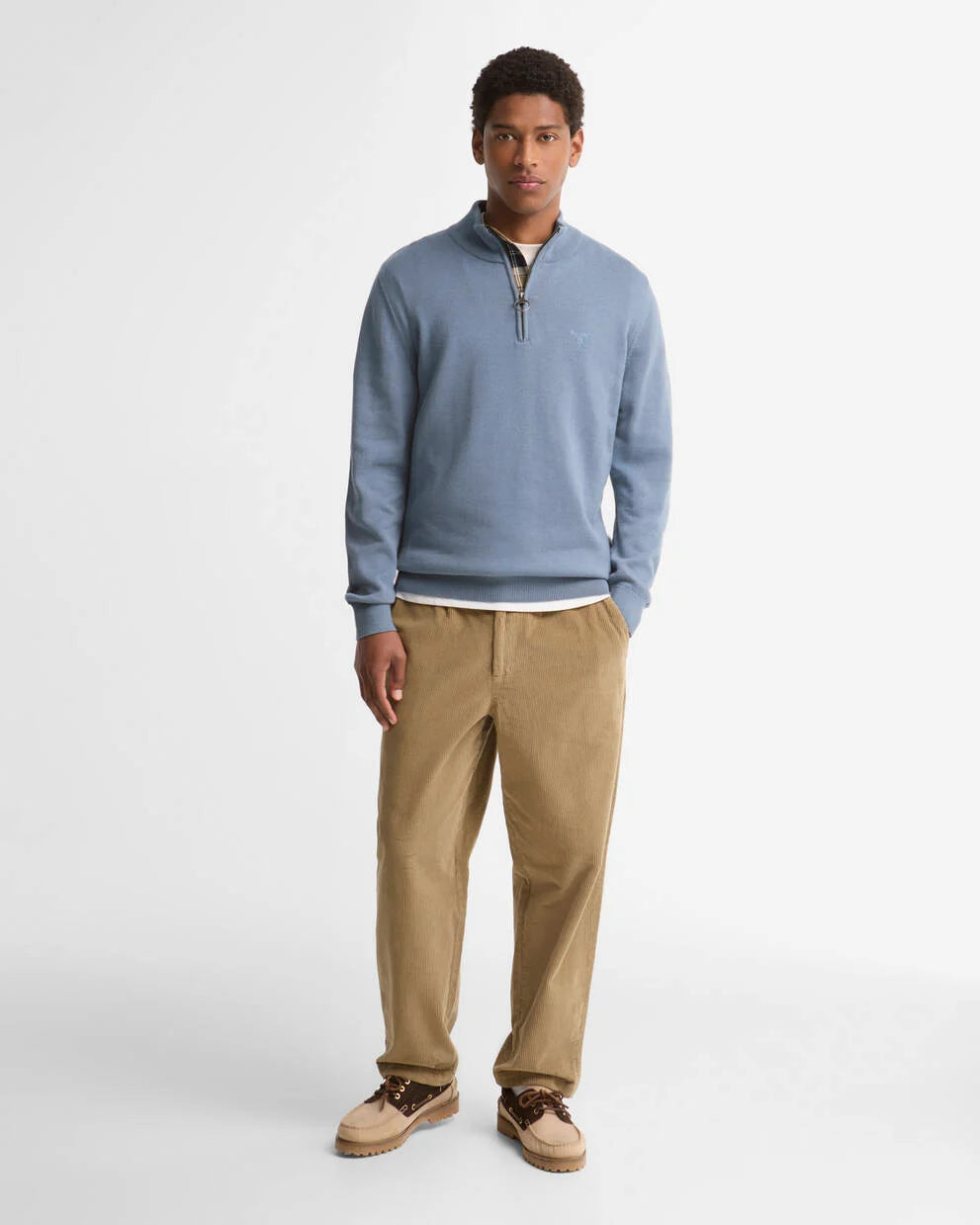 Barbour Tarn Blue Cotton Quarter-Zip Jumper