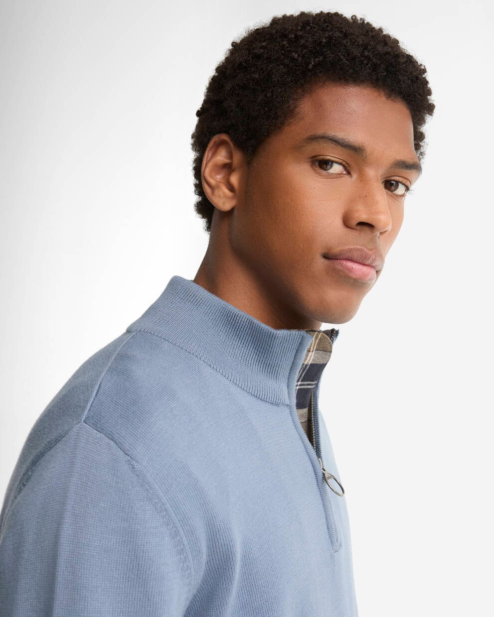 Barbour Tarn Blue Cotton Quarter-Zip Jumper