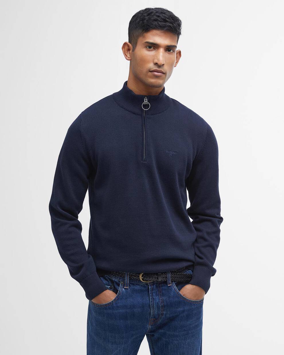 Barbour Navy Cotton Quarter-Zip Jumper