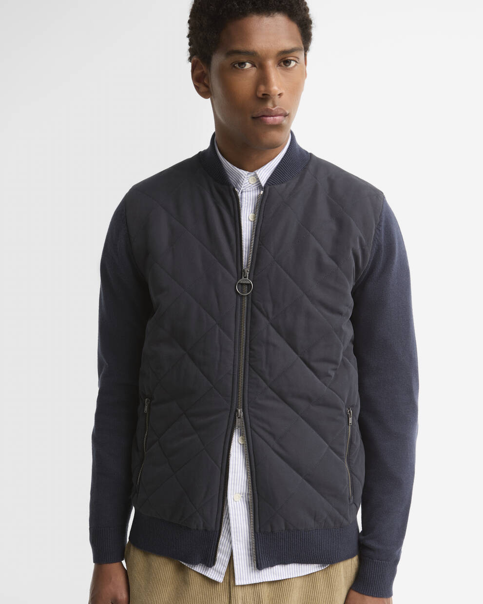Barbour Navy Quilted Front Zip-Up Jacket