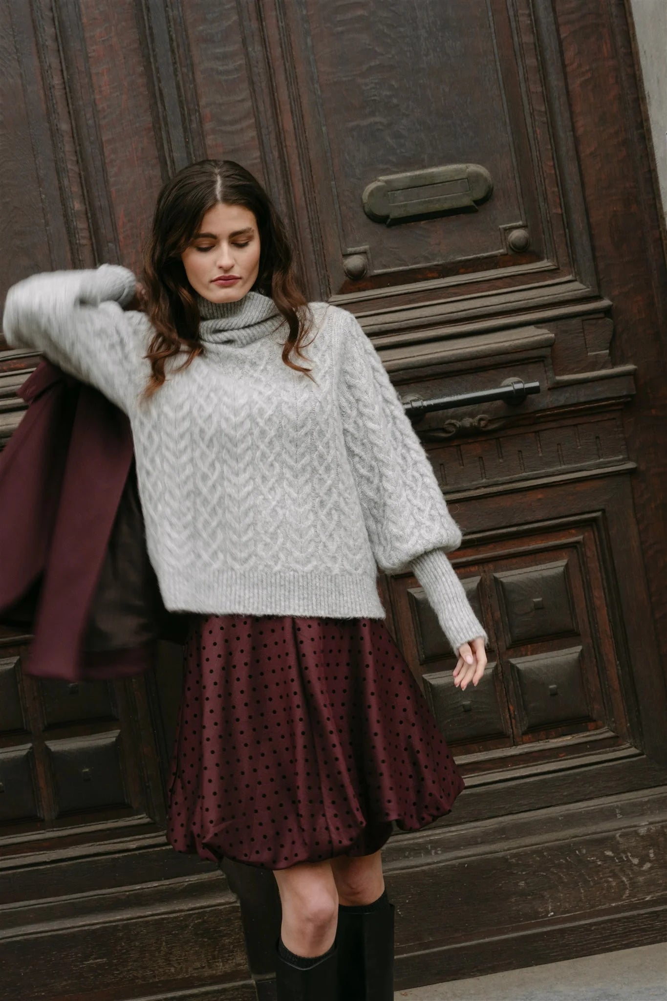 Menorca Burgundy Polka Dot Balloon Skirt