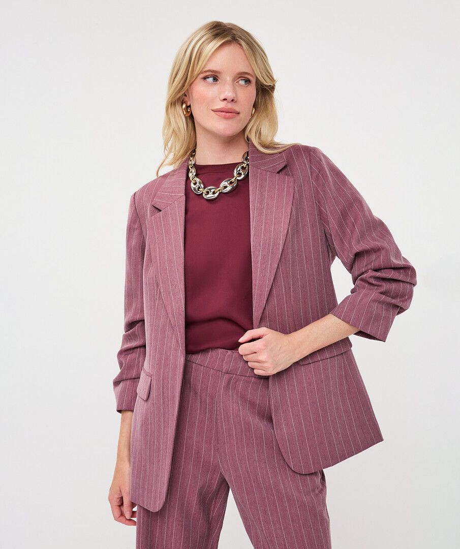 Romy Wine Pinstripe Blazer