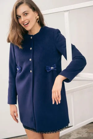 Olivia Bow Coat in Navy