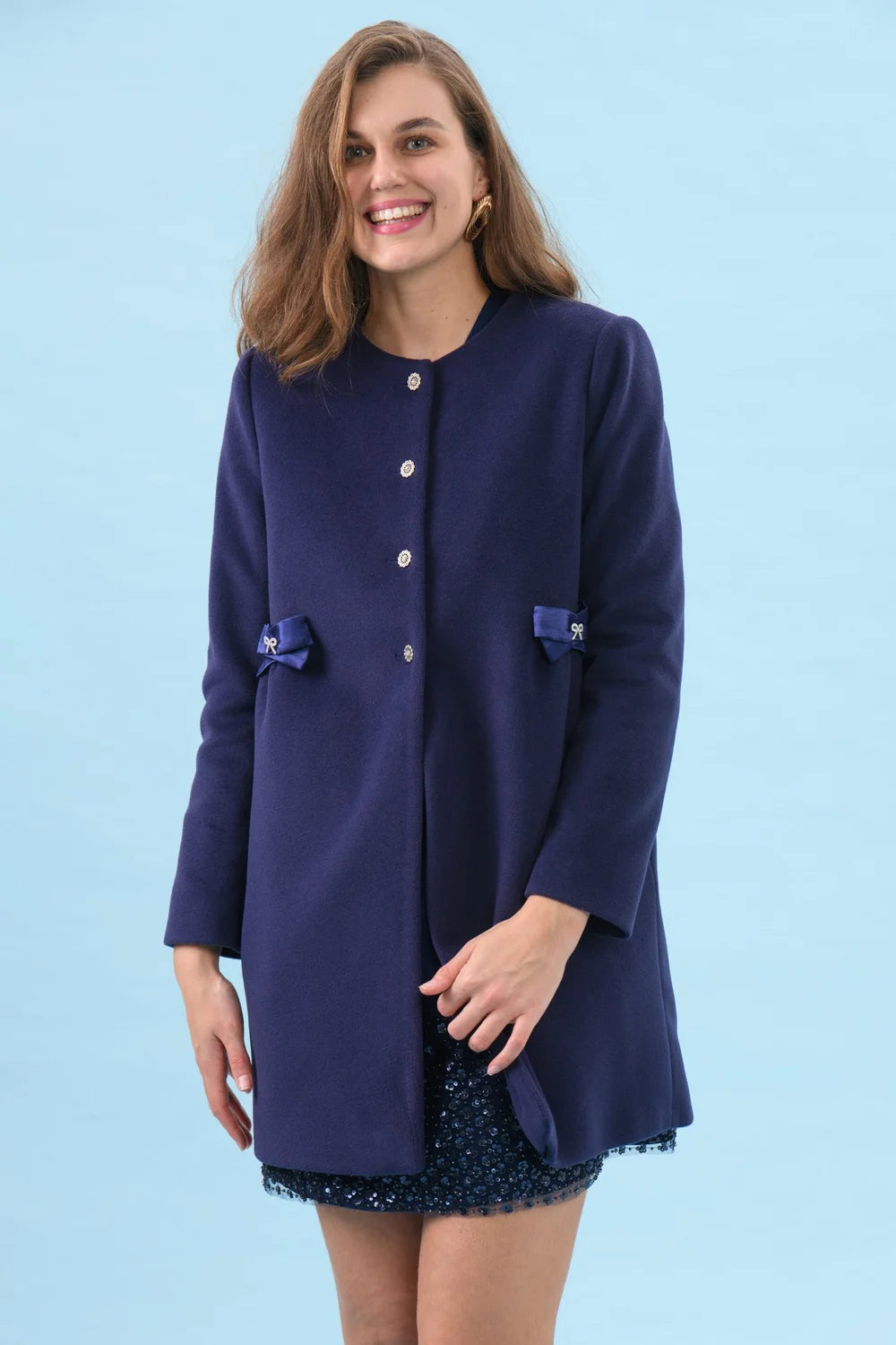 Olivia Bow Coat in Navy