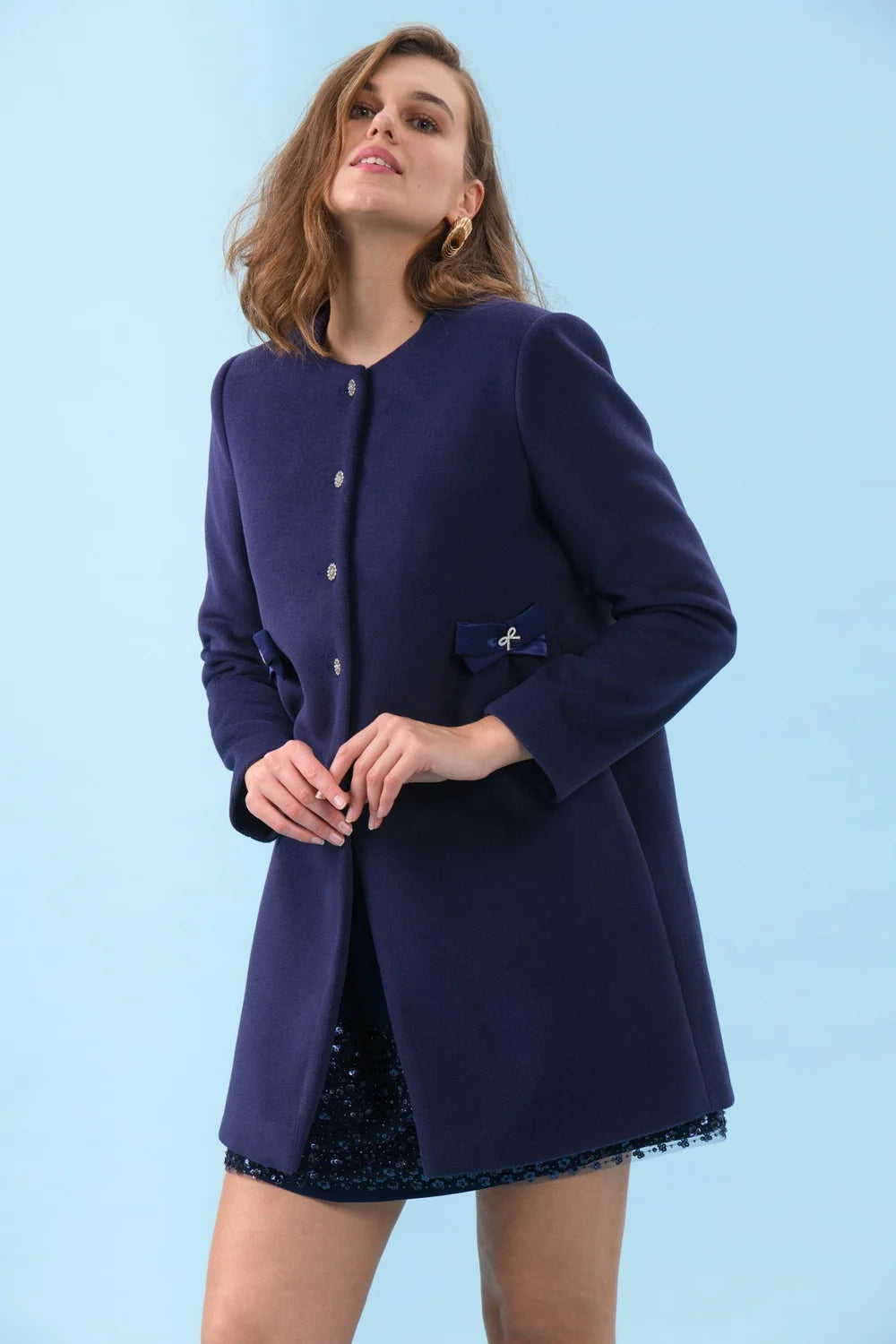 Olivia Bow Coat in Navy