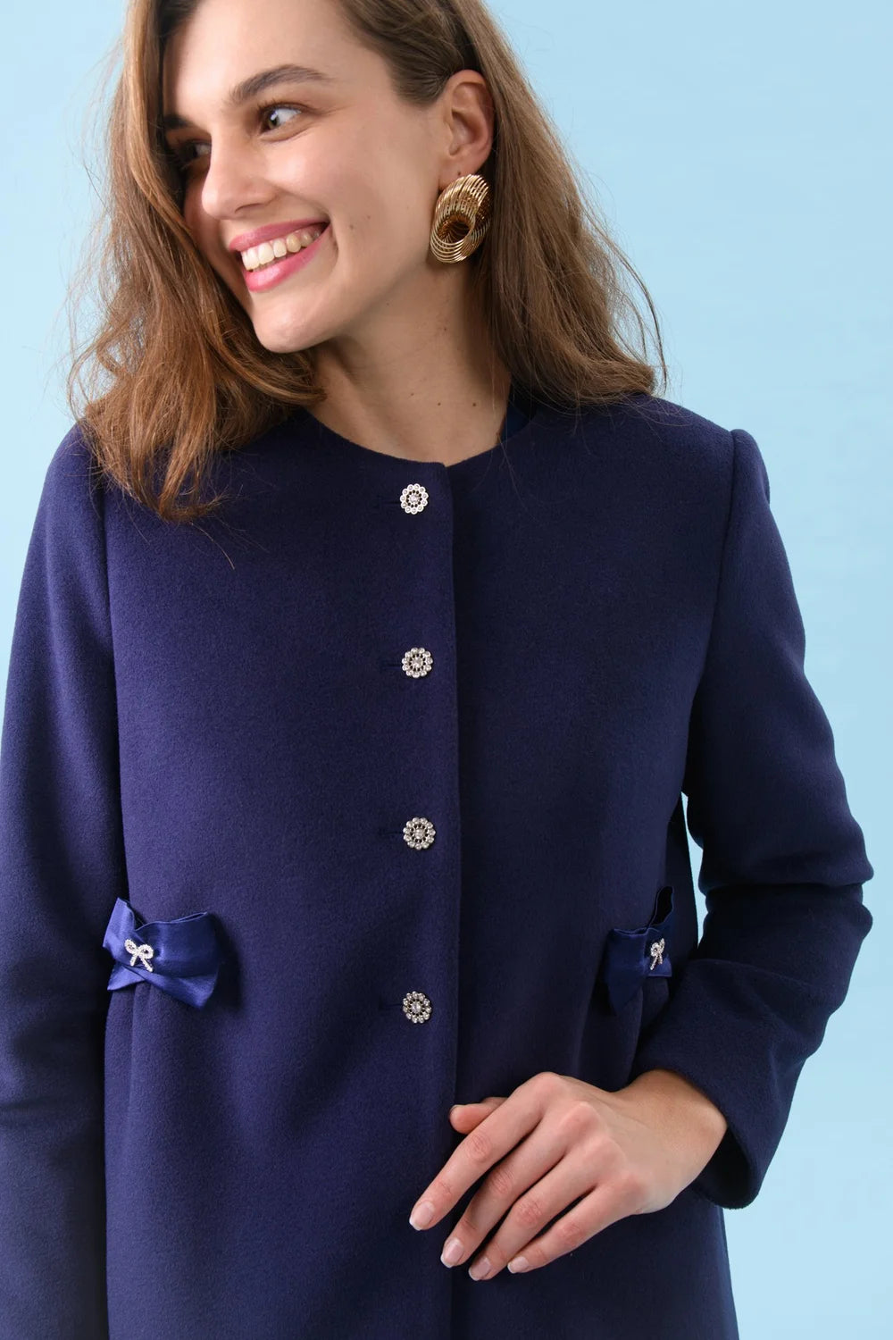 Olivia Bow Coat in Navy