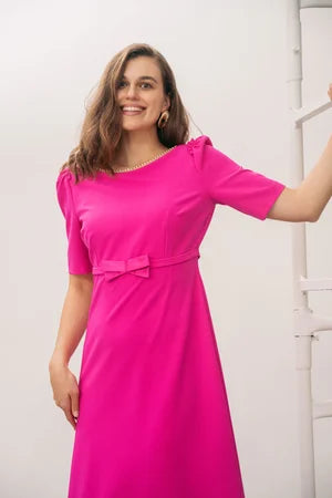 Pearl Midi Dress in Fuchsia