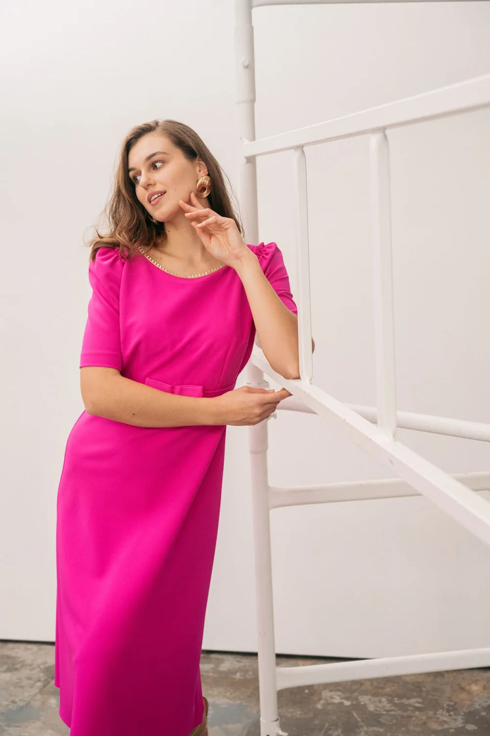Pearl Midi Dress in Fuchsia