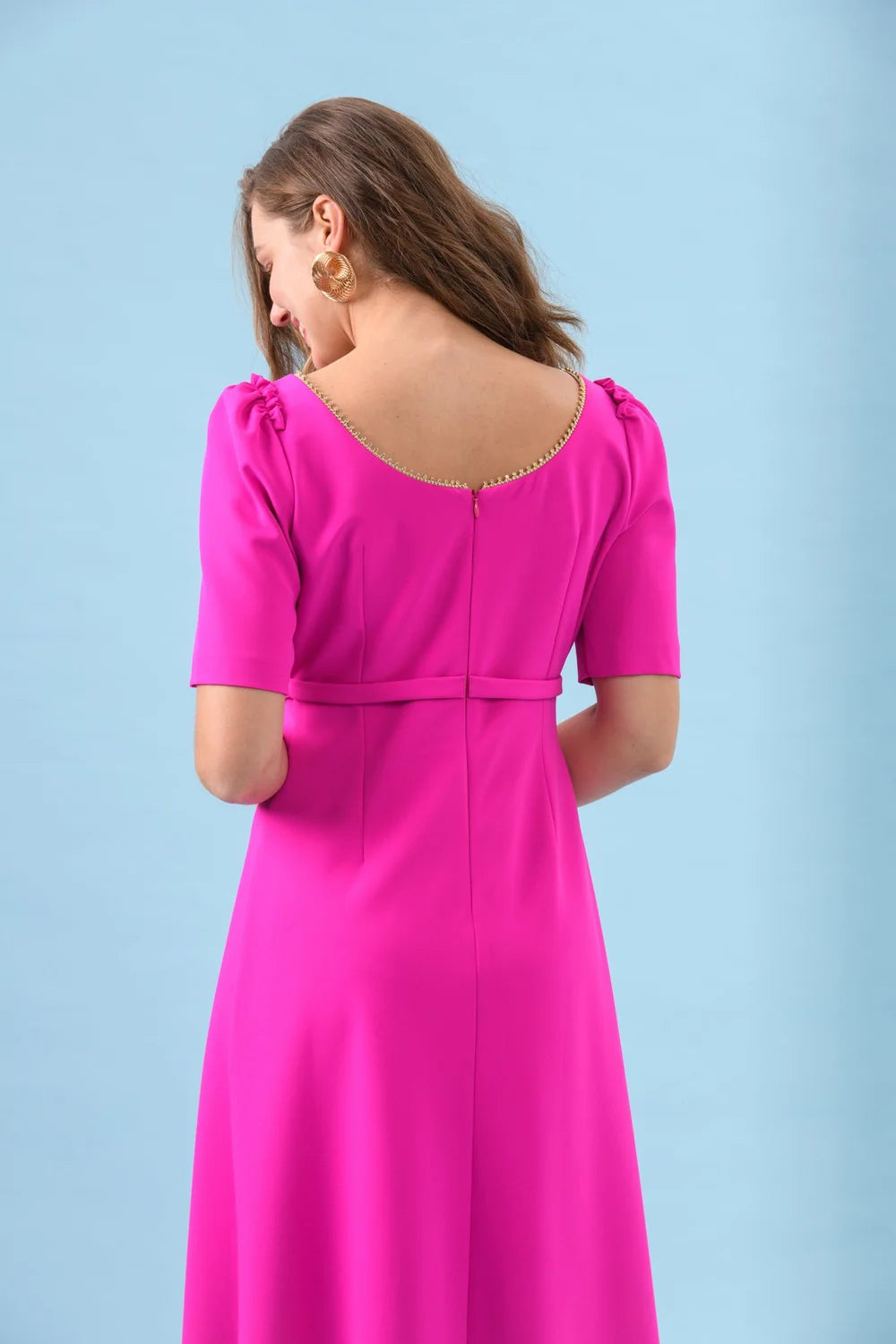 Pearl Midi Dress in Fuchsia