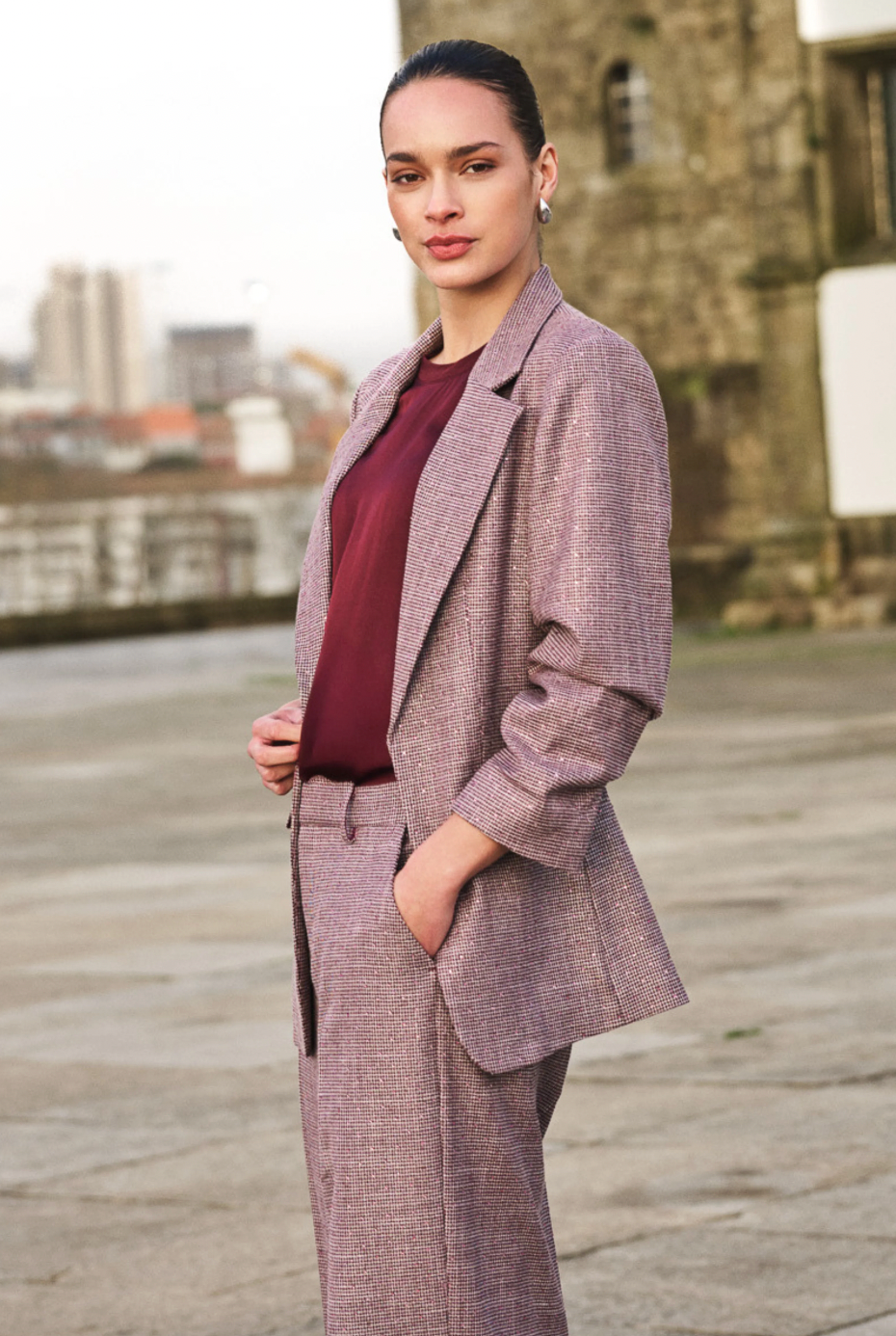 Romy Wine Check Blazer