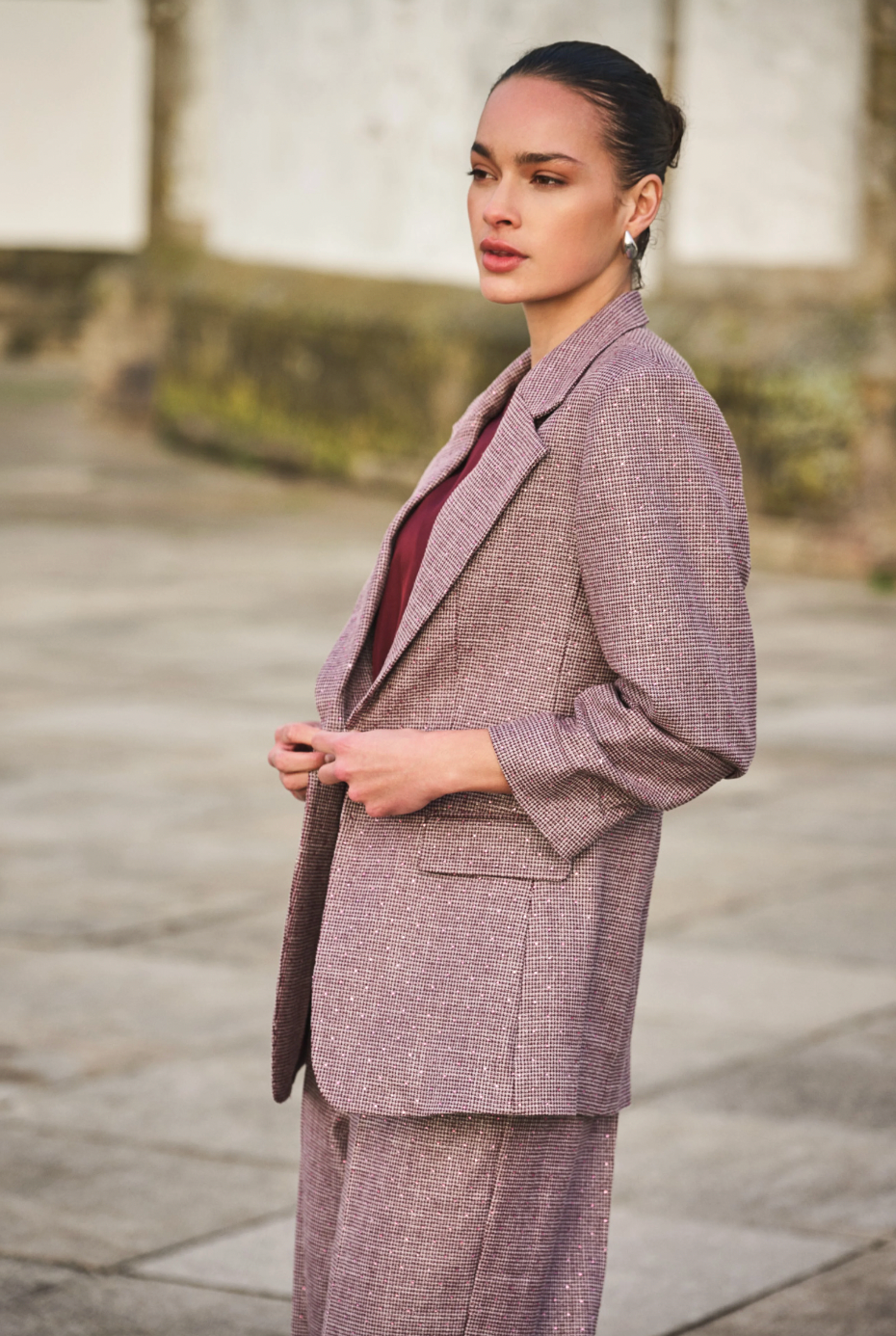 Romy Wine Check Blazer
