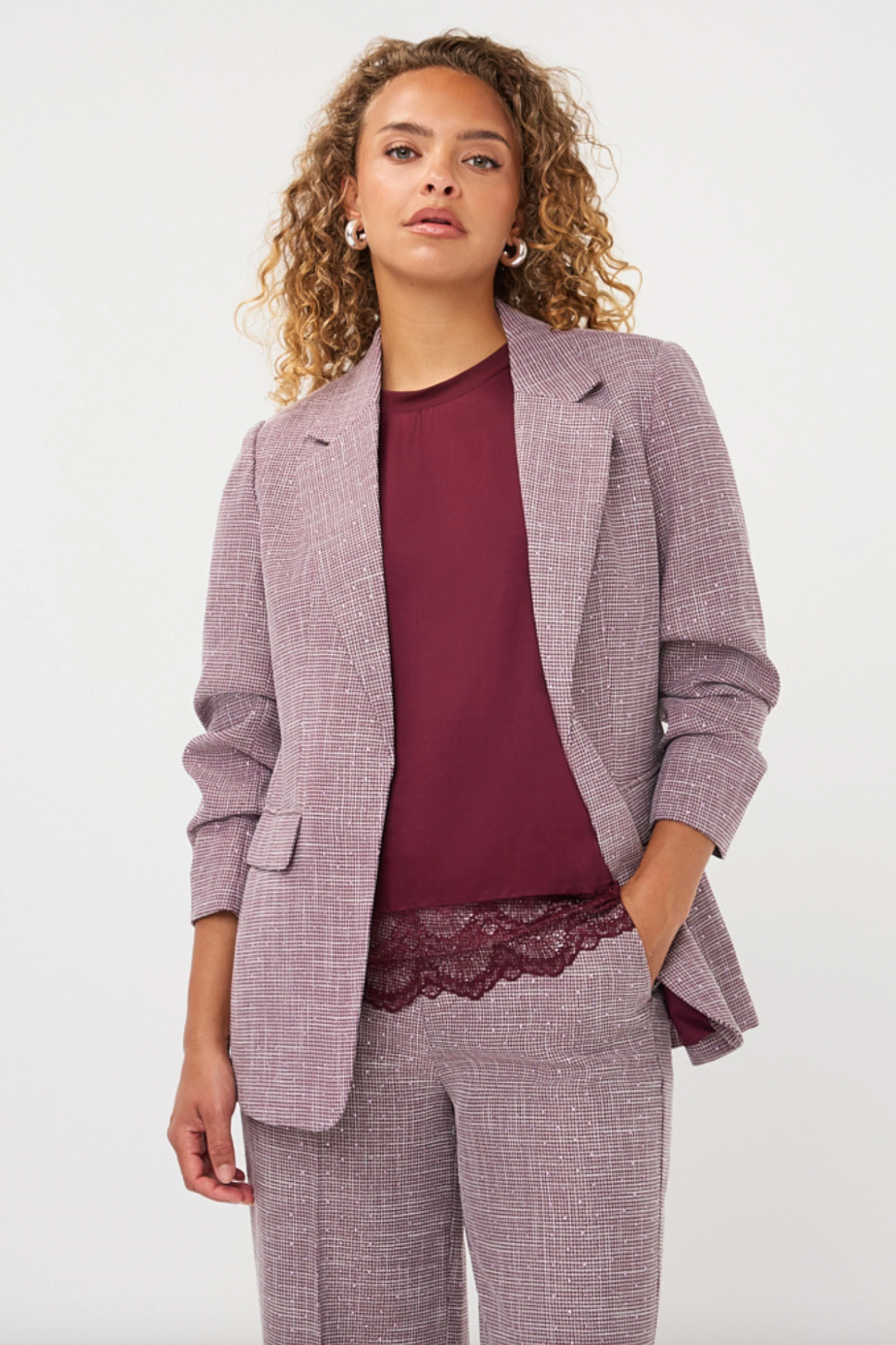 Romy Wine Check Blazer