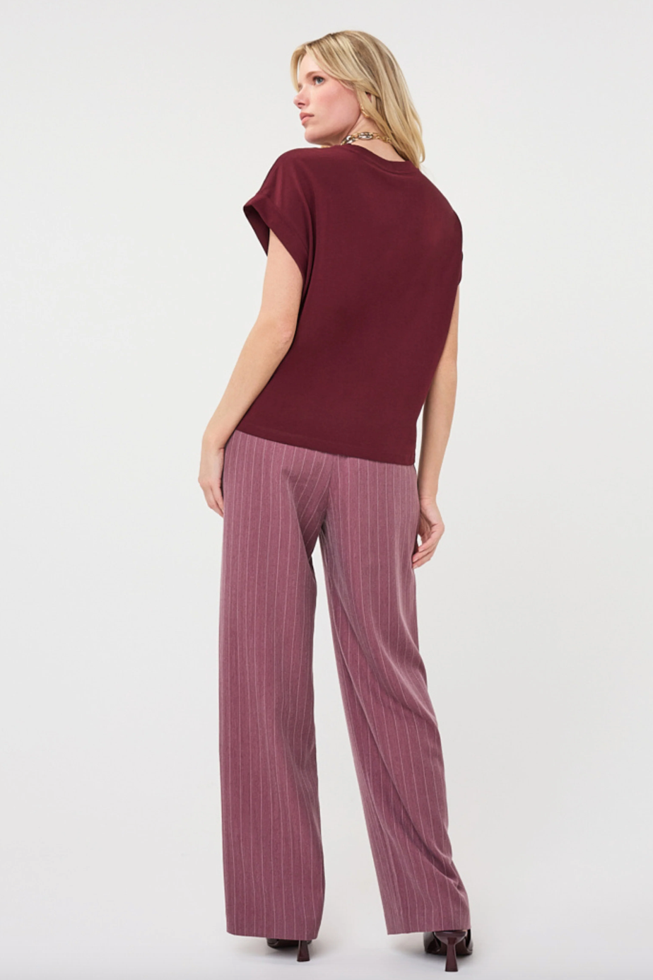 Lydia Wine Pinstripe Wide Trouser