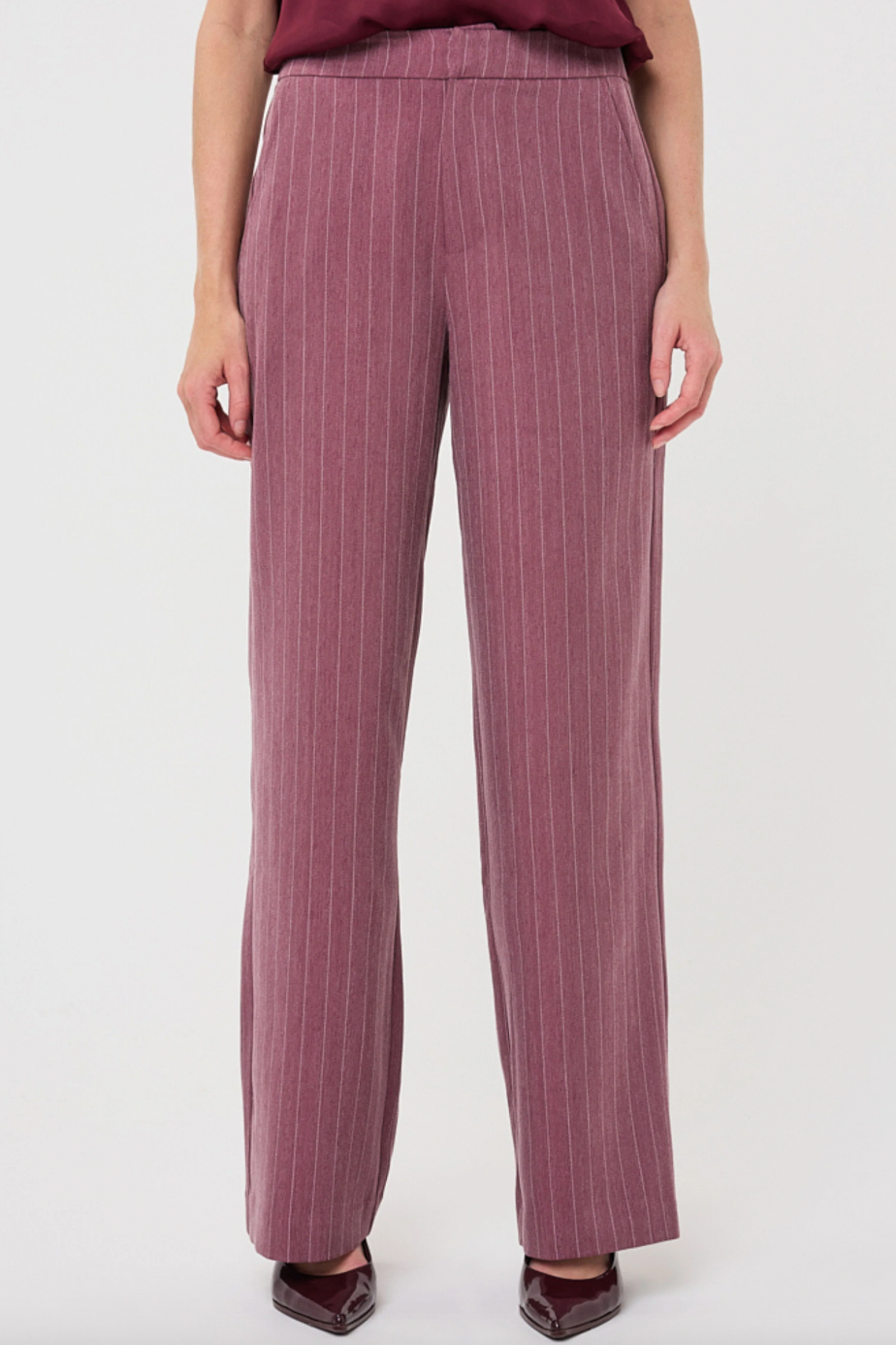 Lydia Wine Pinstripe Wide Trouser