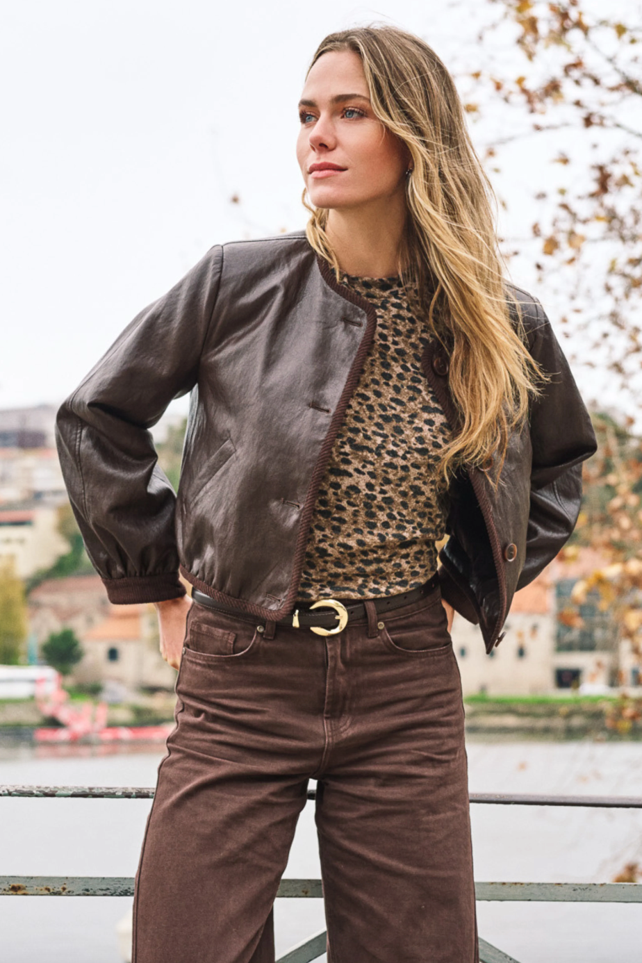 Alma Cacao Brown Short Leather Jacket