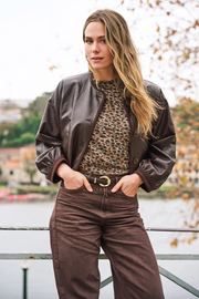 Alma Cacao Brown Short Leather Jacket
