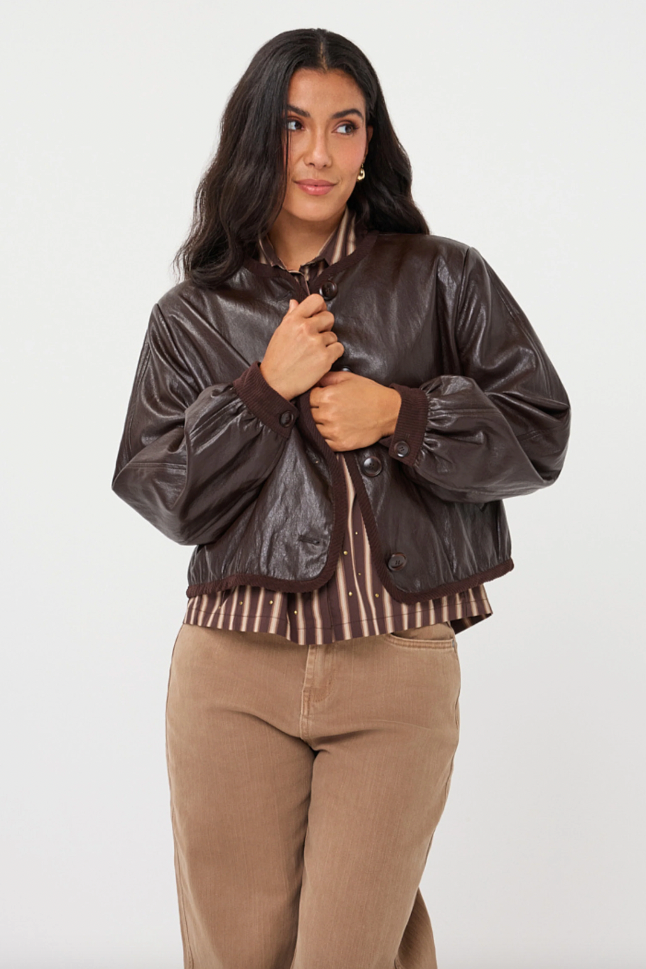 Alma Cacao Brown Short Leather Jacket