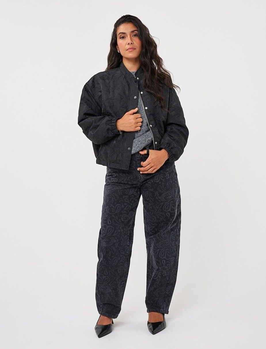 Courtney Black Floral Crinkle Bomber Jacket