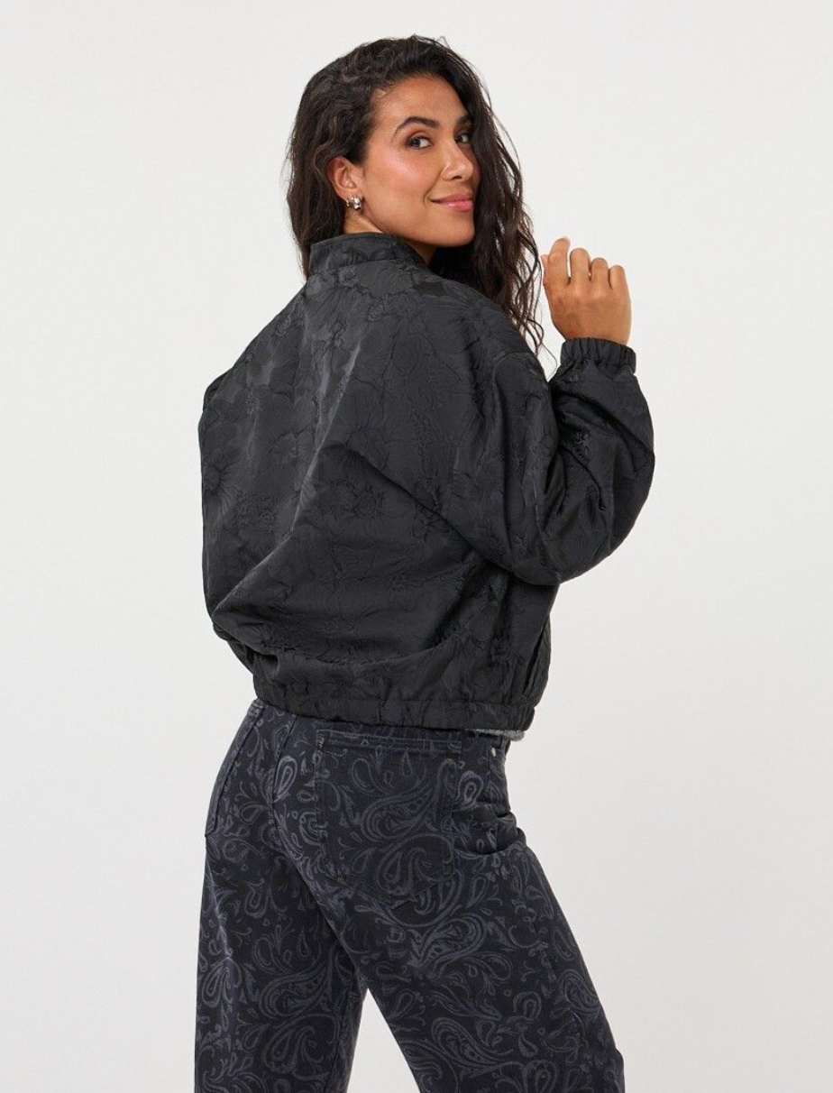 Courtney Black Floral Crinkle Bomber Jacket