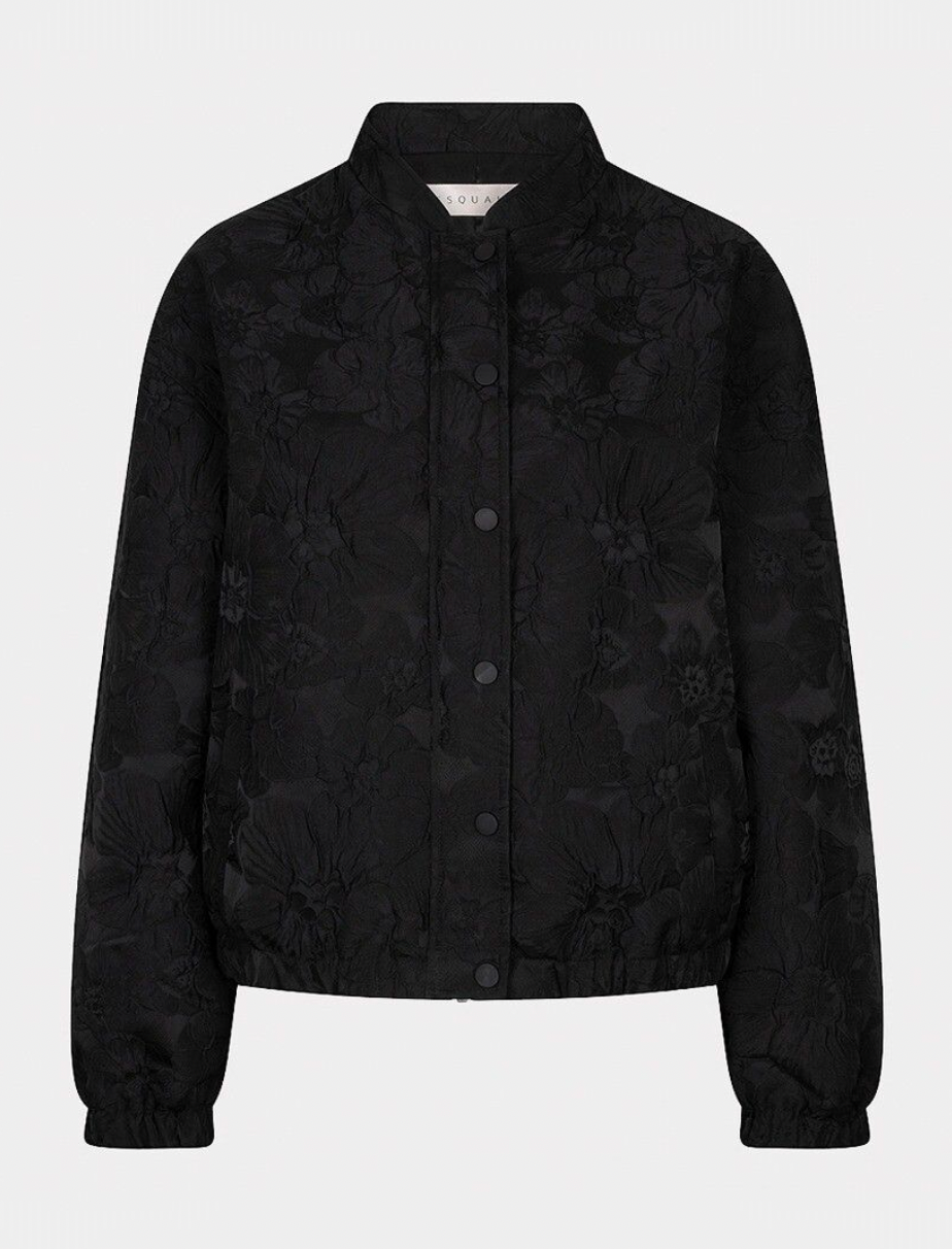 Courtney Black Floral Crinkle Bomber Jacket