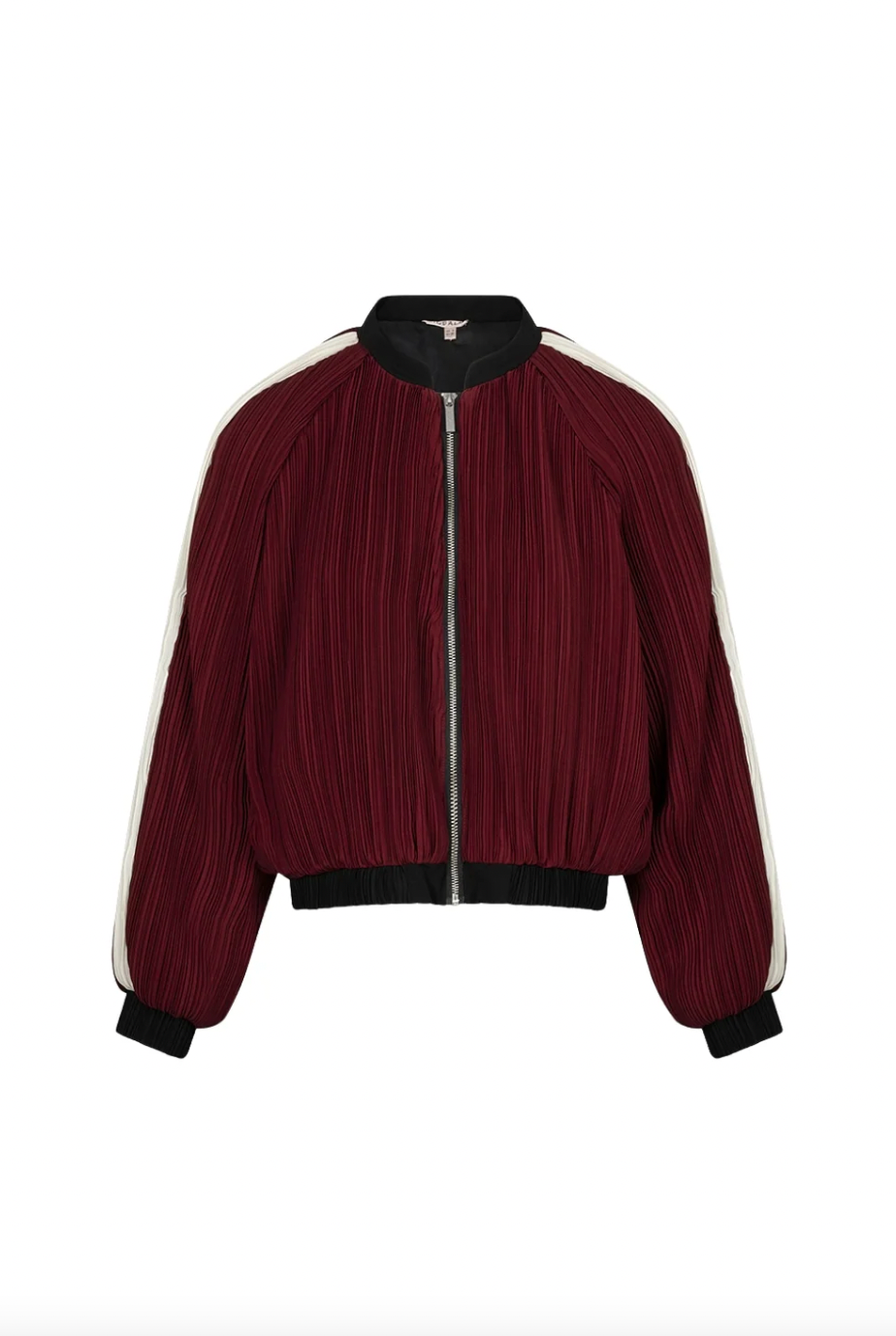 Ellen Merlot Stripe Bomber Jacket