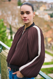 Ellen Chocolate Brown Stripe Bomber Jacket