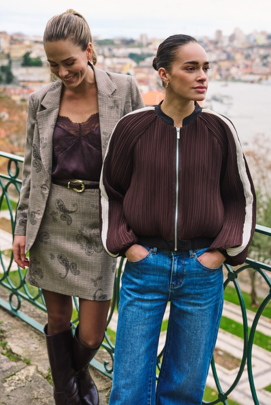 Ellen Chocolate Brown Stripe Bomber Jacket