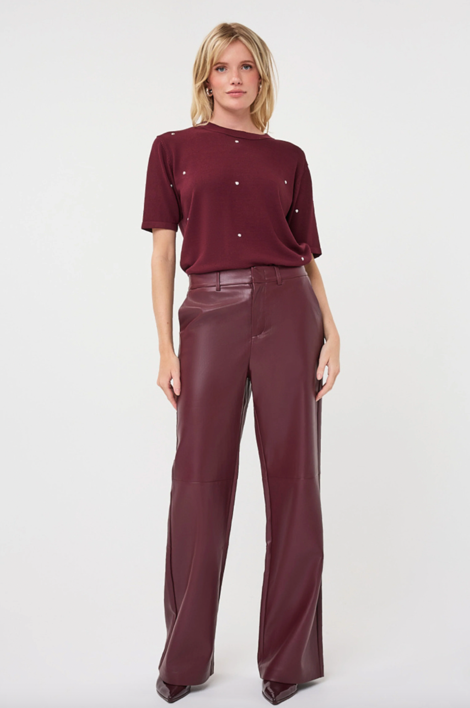 Stella Merlot Straight Leg Leather Trouser