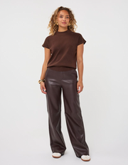 Stella Chocolate Brown Straight Leg Leather Trouser