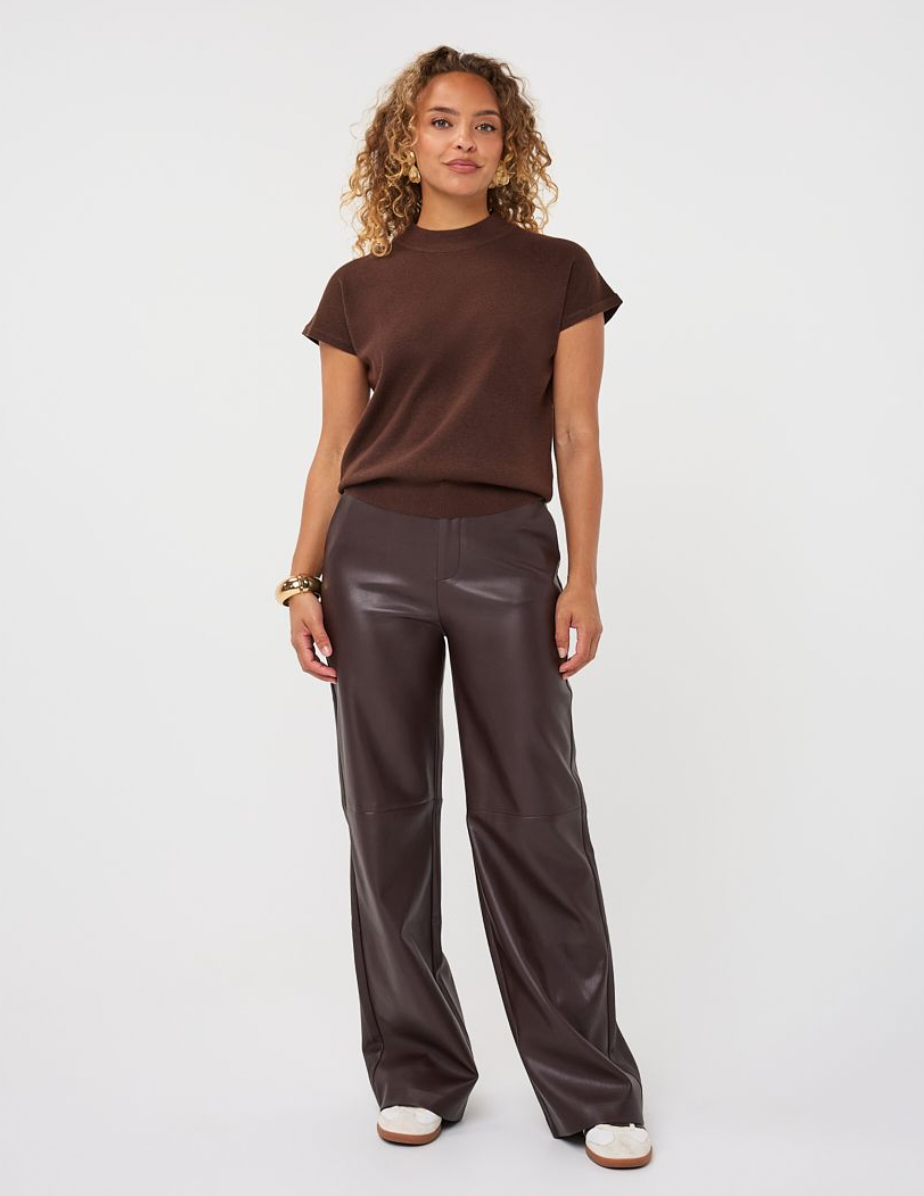 Stella Chocolate Brown Straight Leg Leather Trouser