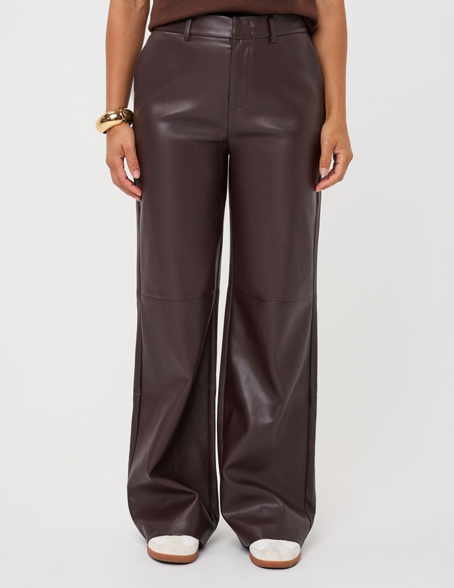 Stella Chocolate Brown Straight Leg Leather Trouser