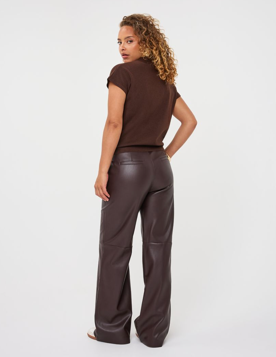 Stella Chocolate Brown Straight Leg Leather Trouser