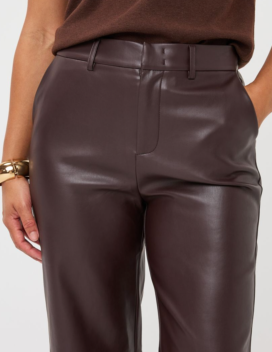 Stella Chocolate Brown Straight Leg Leather Trouser