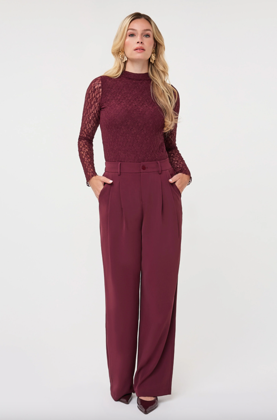 Zoya Merlot Wide Leg Trousers
