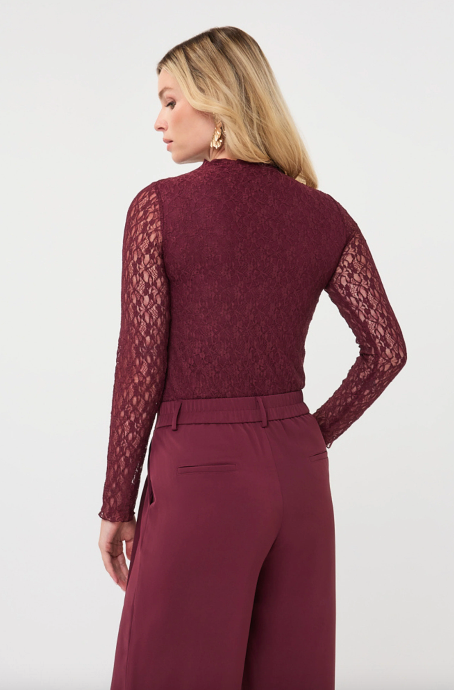 Glenda Merlot Long Sleeve Lace Top