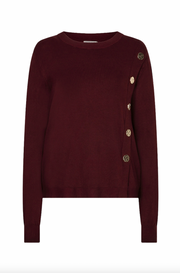 Joanina Merlot Button Detail Basic Knit
