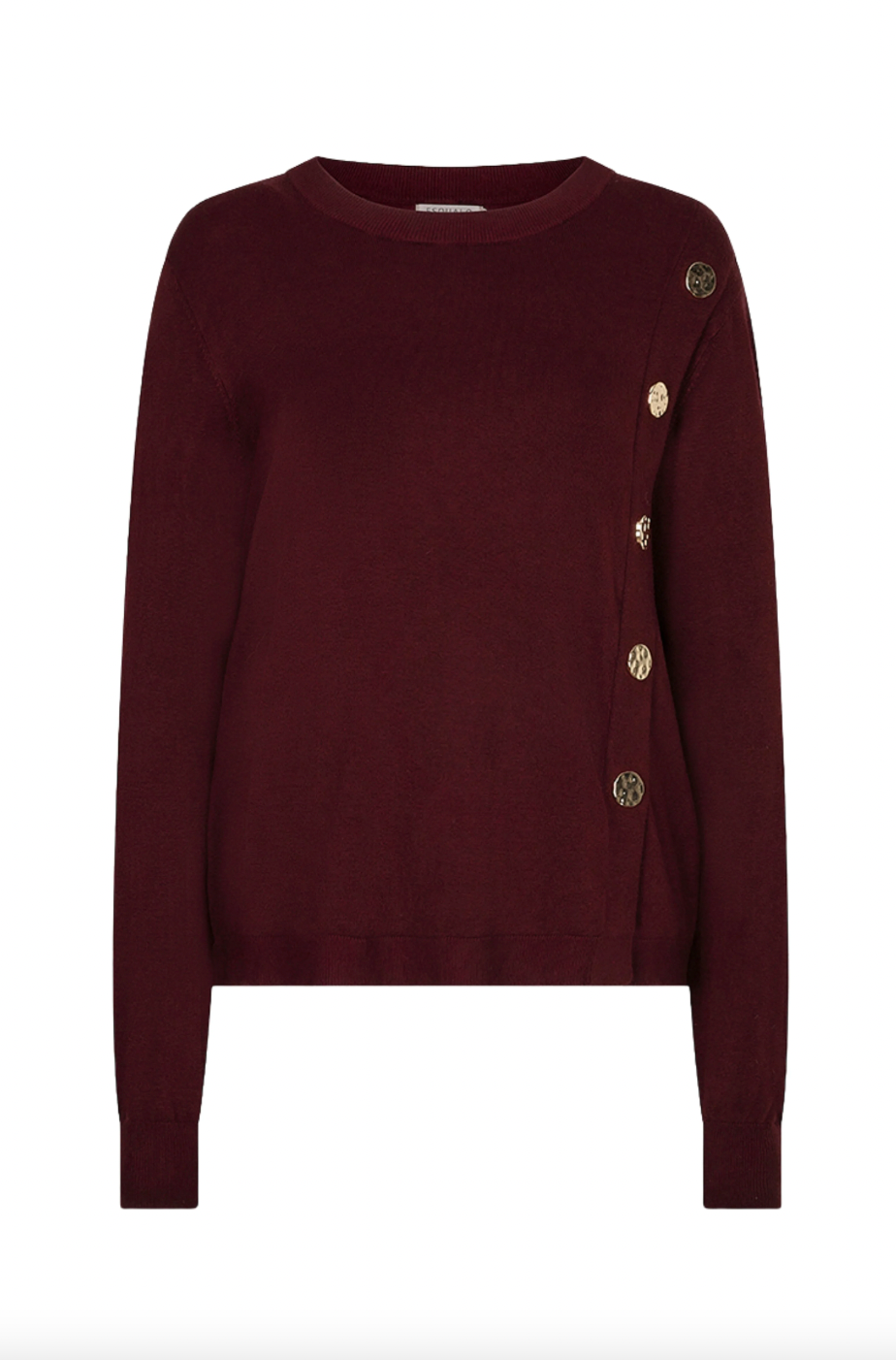 Joanina Merlot Button Detail Basic Knit