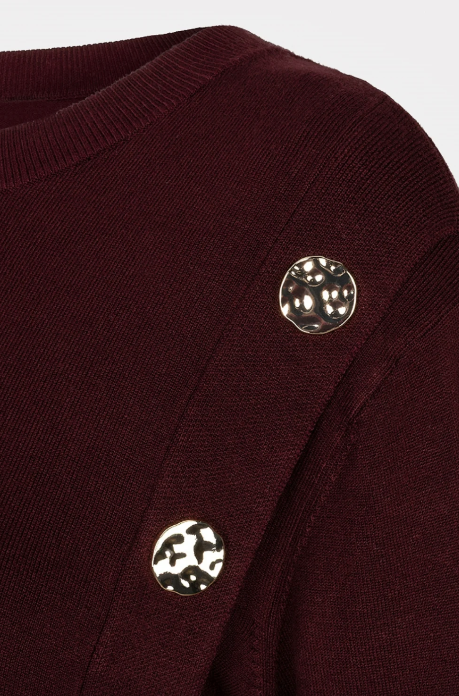 Joanina Merlot Button Detail Basic Knit