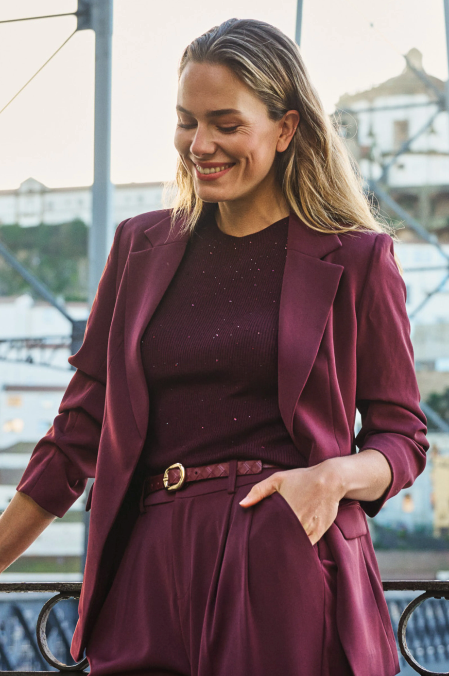 Elena Merlot Sparkle Knit Top
