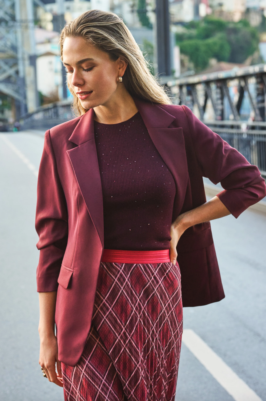 Elena Merlot Sparkle Knit Top