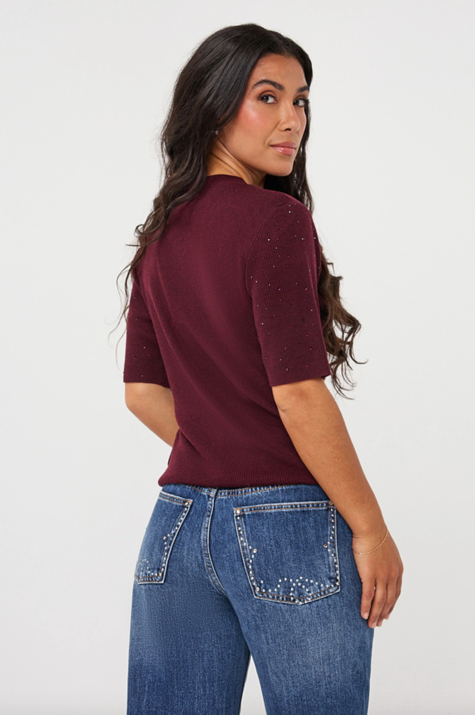 Elena Merlot Sparkle Knit Top