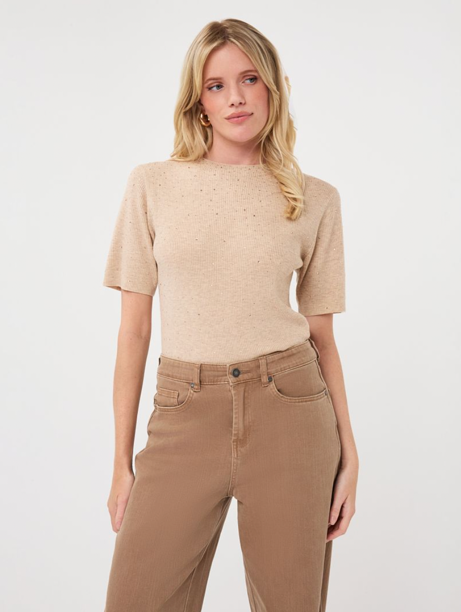 Elena Sand Sparkle Knit Top